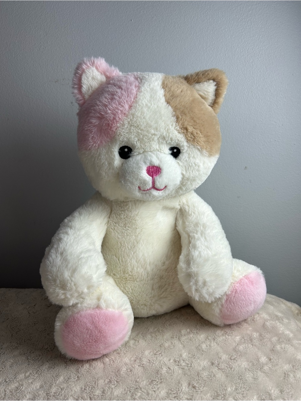 Hobby Lobby Kitty Cat Plush Stuffed Animal Toy Pink Tan Off White 12"